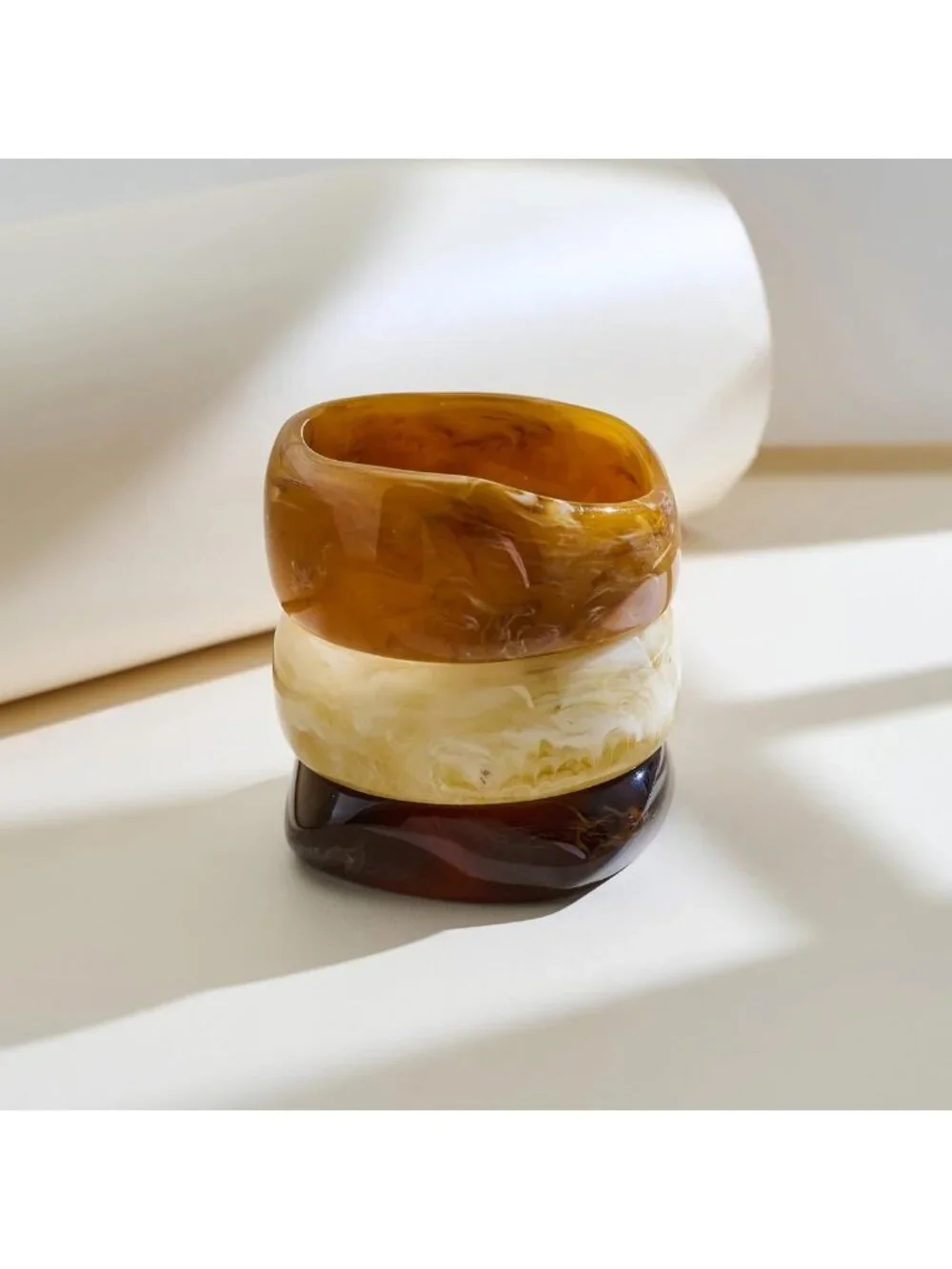 Vintage Tortoiseshell Chunky Resin Bangle Set | Wide Acrylic Statement Bracelet